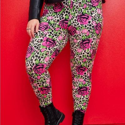 Torrid Betsey Johnson Leggings Bright Roses Leopard NWT New 0X